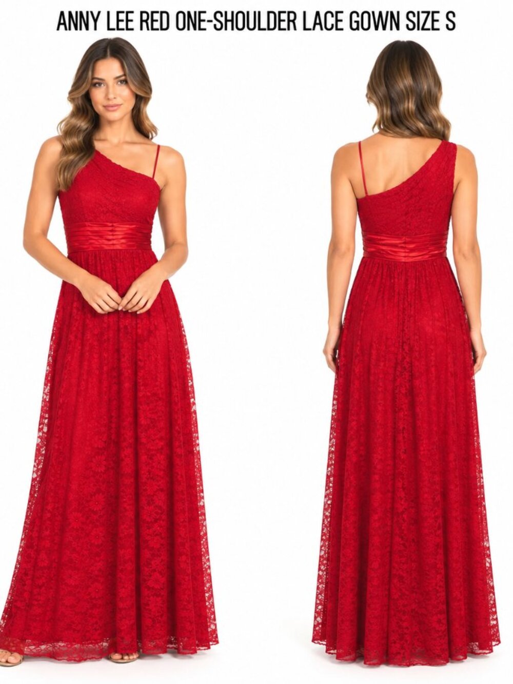 ANNY LEE RED ONE-SHOULDER LACE MAXI GOWN SIZE S